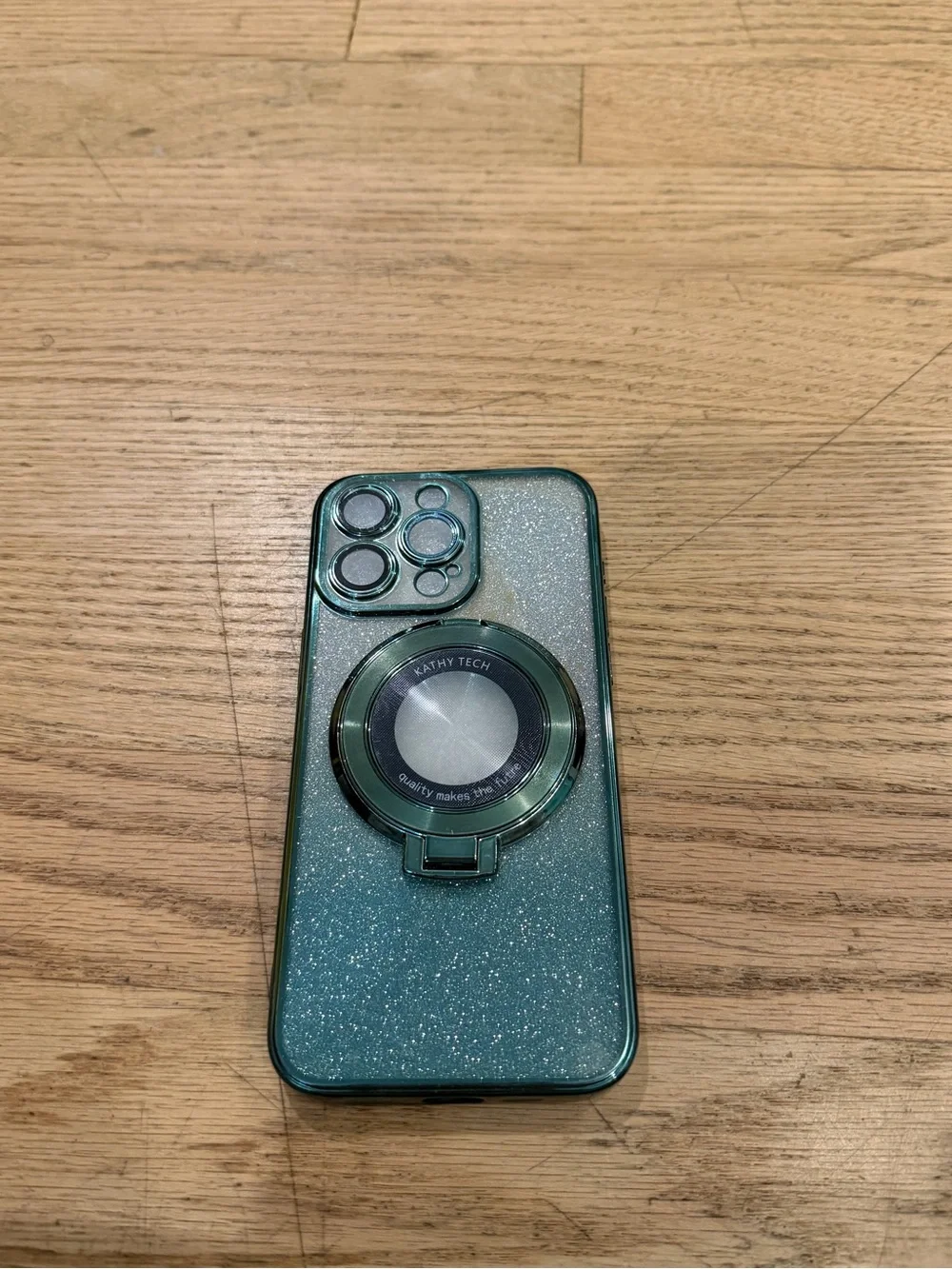 iPhone 15 pro max Green Glitter Phone Case with Magnetic Ring Stand